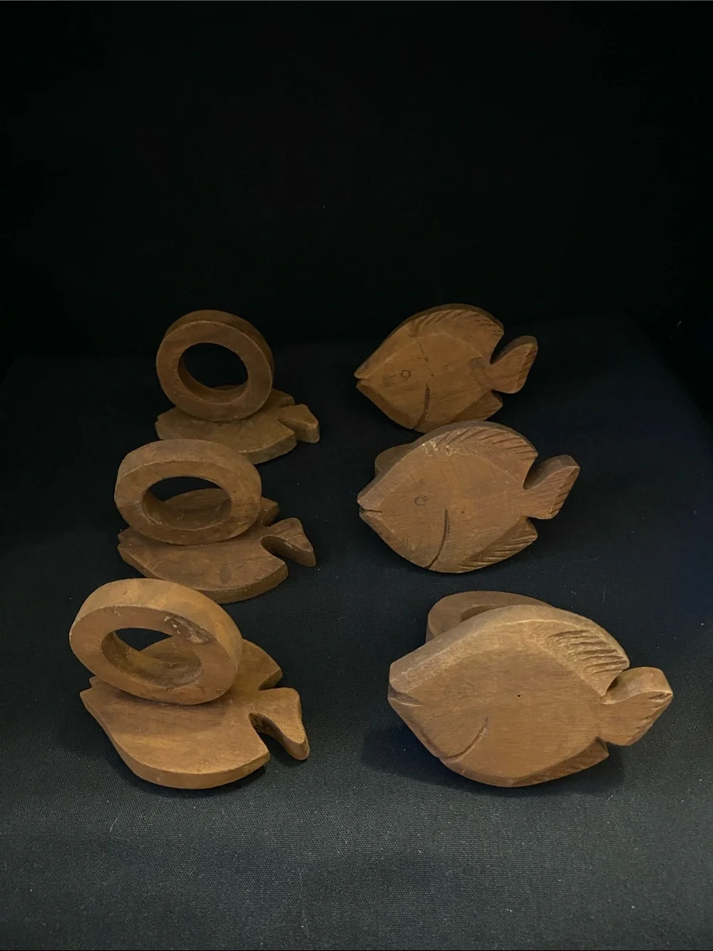 Pier 1 Wooden Fish Tropical Napkin Ring Holders Set of 6